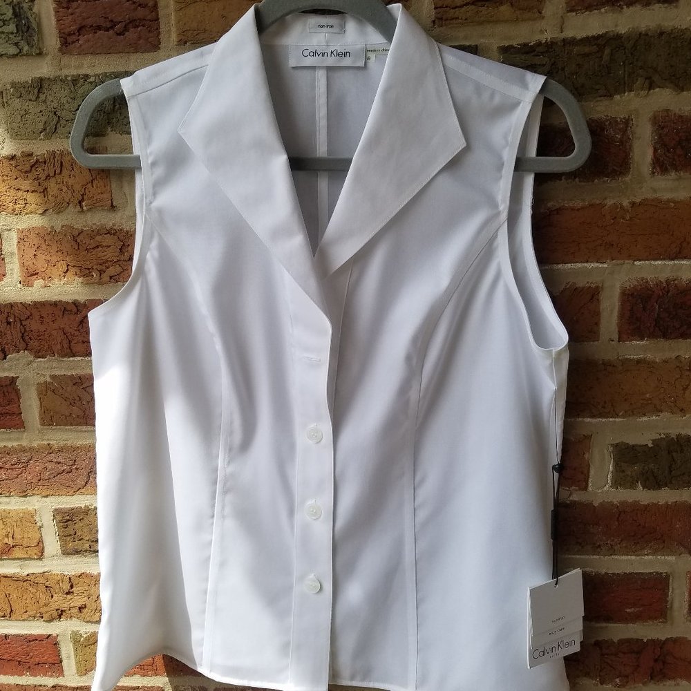 White Sleeveless Button Down
